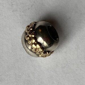 Authentic Pandora Sterling Silver and 14k Gold SATURN FLOWER Charm 790179